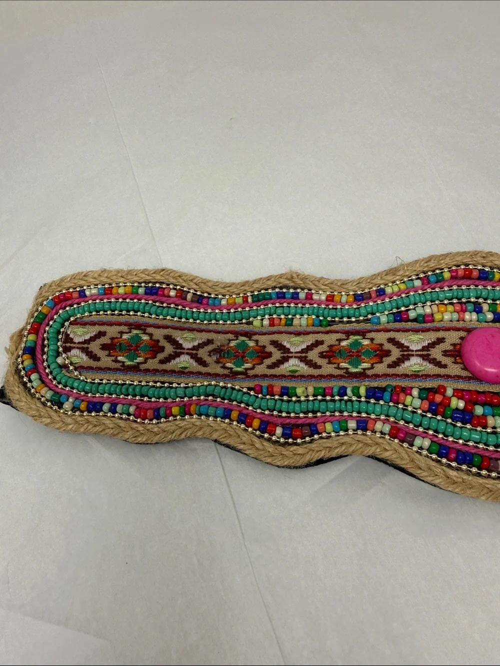 Boho Beaded Stretch Waist Cinch Belt Multicolor Tribal Embroidered Festival